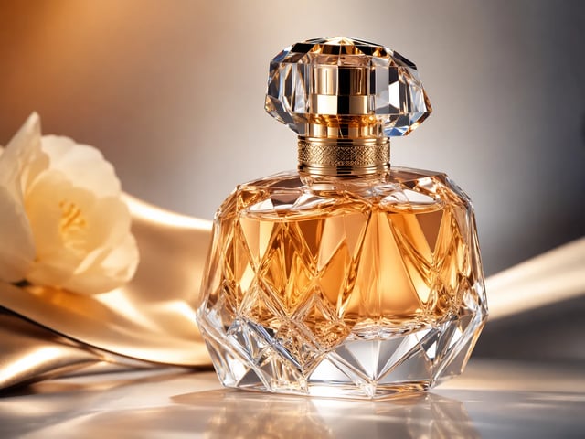 Ultradetaljeret parfumebillede til 2K/4K-færdiggørelse