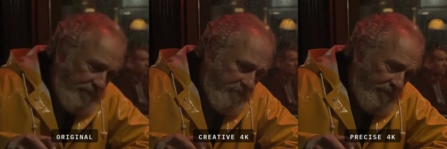 FLUX Video Upscale-resultat i Creative-tilstand med genskabt tekstur